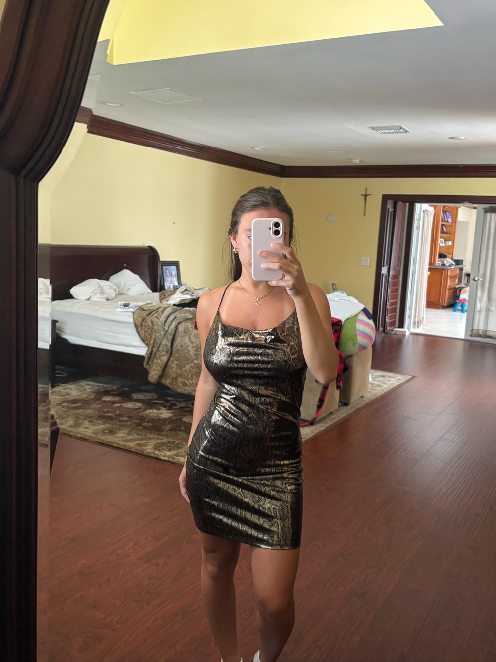 Shimmery black and gold Metallic Mini Dress